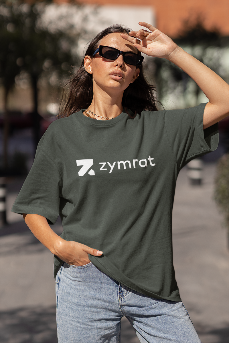 Zymrat Graphic Printed Oversized Ribbed Neckline Olive Tshirt