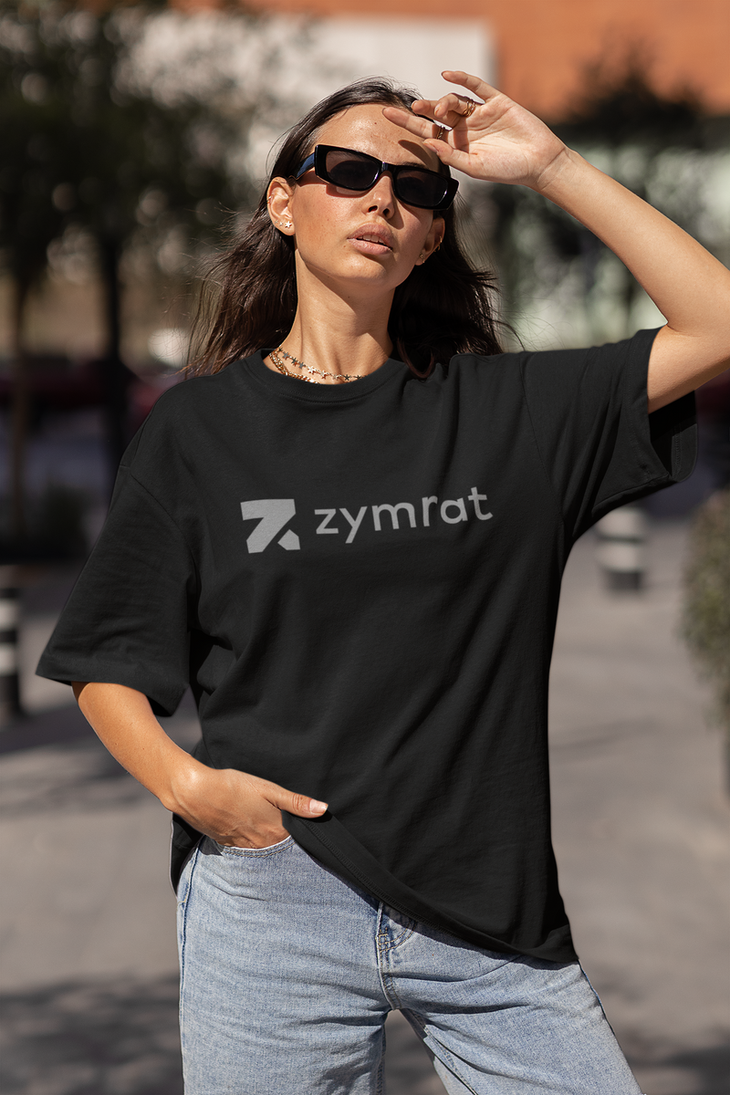 Zymrat Graphic Printed Oversized Ribbed Neckline Black Tshirt