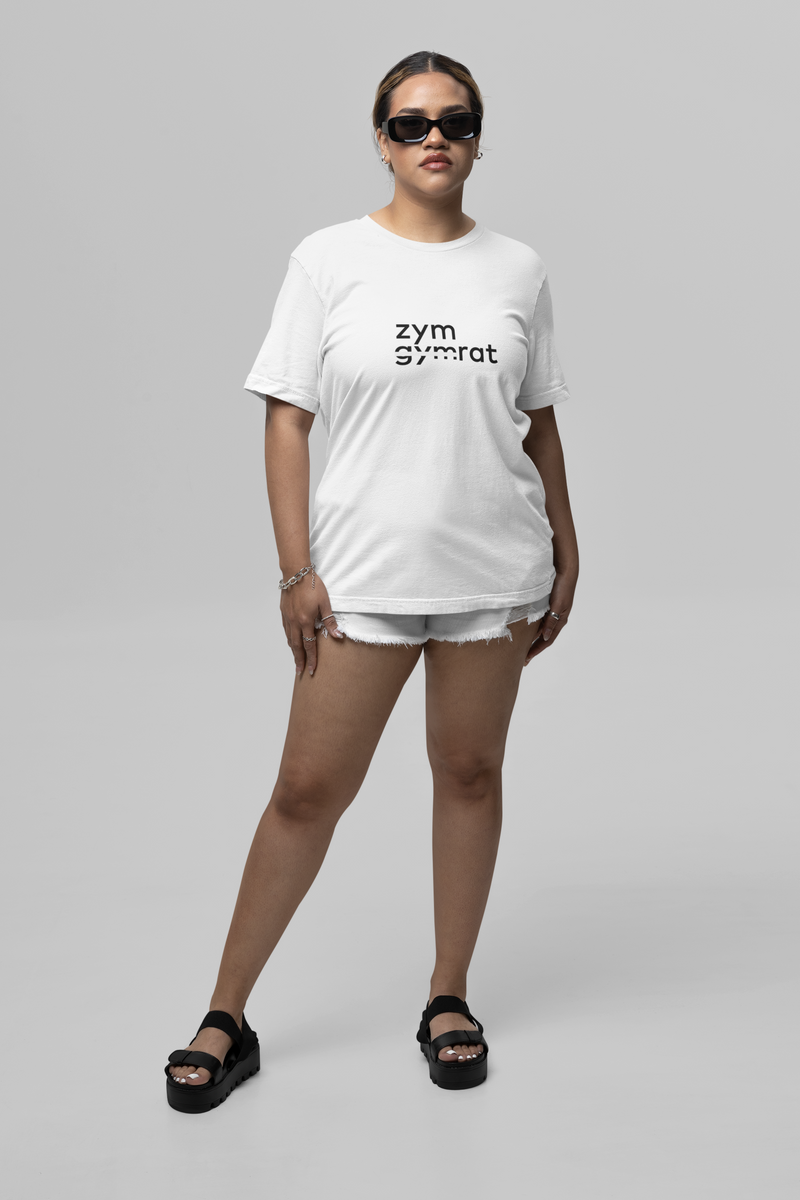 Zym Not Gym Graphic Printed Oversized Ribbed Neckline White Tshirt