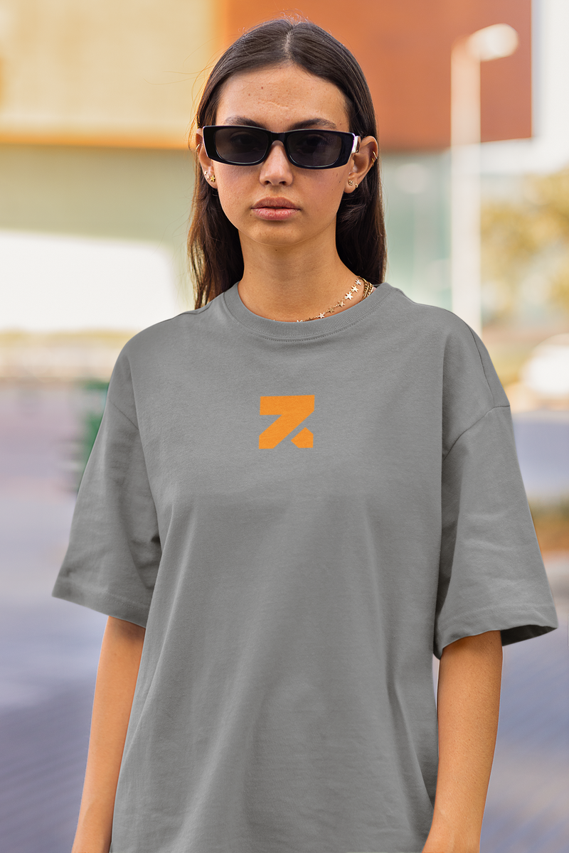 Zymrat Icon Front Print Oversized Ribbed Neckline Mid Grey Tshirt