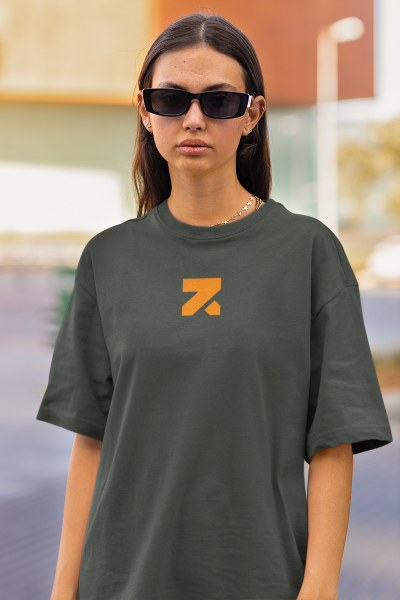 Zymrat Icon Front Print Oversized Ribbed Neckline Olive Tshirt