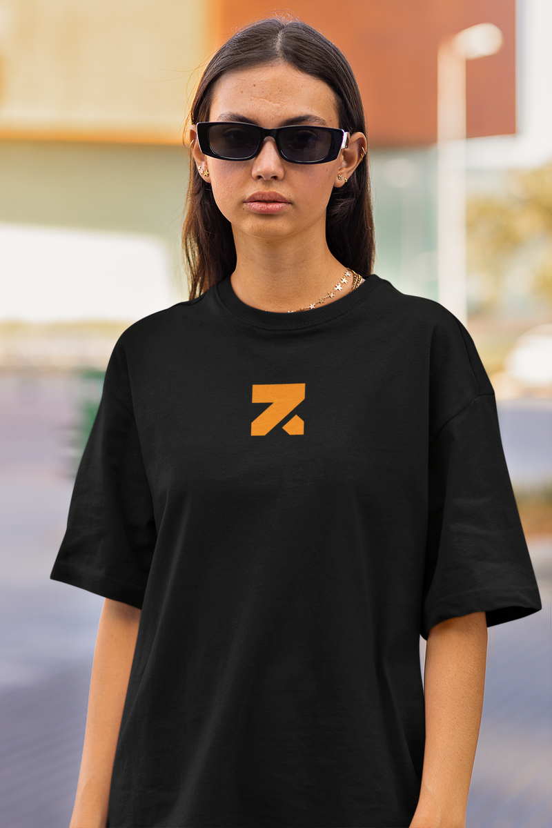 Zymrat Icon Front Print Oversized Ribbed Neckline Black Tshirt