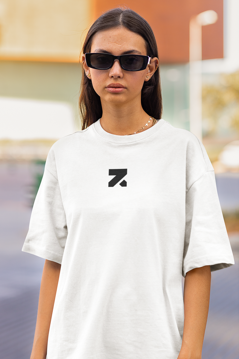 Zymrat Icon Front Black Print Oversized Ribbed Neckline White Tshirt